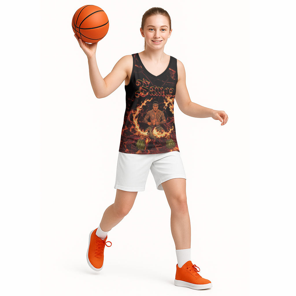Samoa Siva Afi Dance Fireknife Basketball Jersey Polynesian Heritage Fire Dance LT9 - Polynesian Pride
