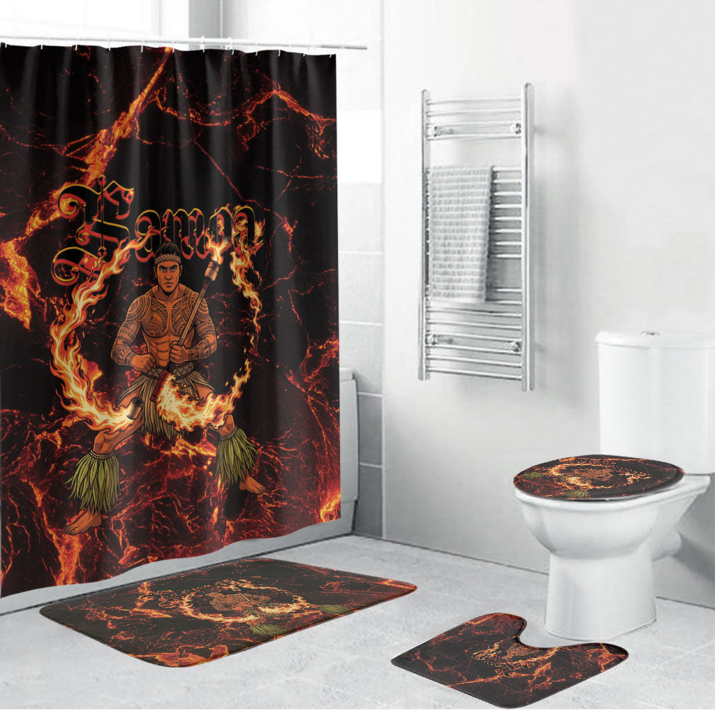Samoa Siva Afi Dance Fireknife Bathroom Set Polynesian Heritage Fire Dance LT9 Bathroom Set (4 pcs) Black - Polynesian Pride