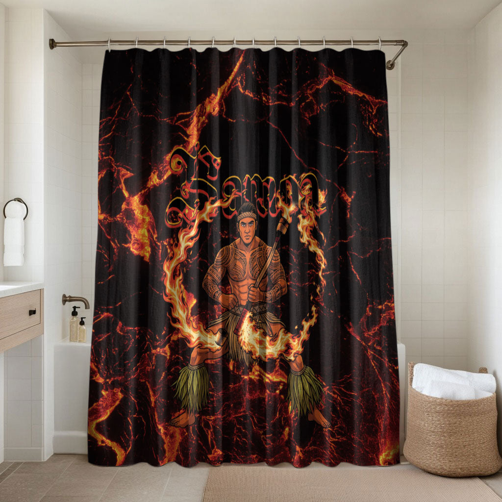 Samoa Siva Afi Dance Fireknife Bathroom Set Polynesian Heritage Fire Dance LT9 Shower Curtain Only Black - Polynesian Pride