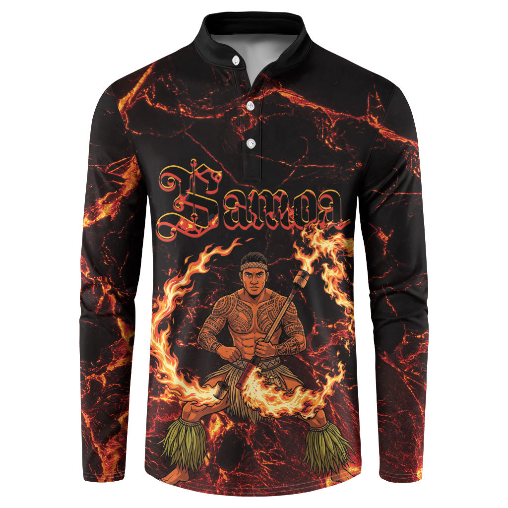 Samoa Siva Afi Dance Fireknife Button Sweatshirt Polynesian Heritage Fire Dance LT9 Black - Polynesian Pride