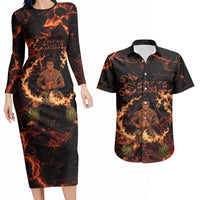 Samoa Siva Afi Dance Fireknife Couples Matching Long Sleeve Bodycon Dress and Hawaiian Shirt Polynesian Heritage Fire Dance LT9 Black - Polynesian Pride