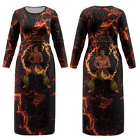Samoa Siva Afi Dance Fireknife Couples Matching Long Sleeve Bodycon Dress and Hawaiian Shirt Polynesian Heritage Fire Dance LT9 - Polynesian Pride