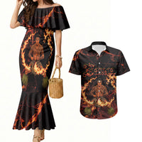 Samoa Siva Afi Dance Fireknife Couples Matching Mermaid Dress and Hawaiian Shirt Polynesian Heritage Fire Dance LT9 Black - Polynesian Pride