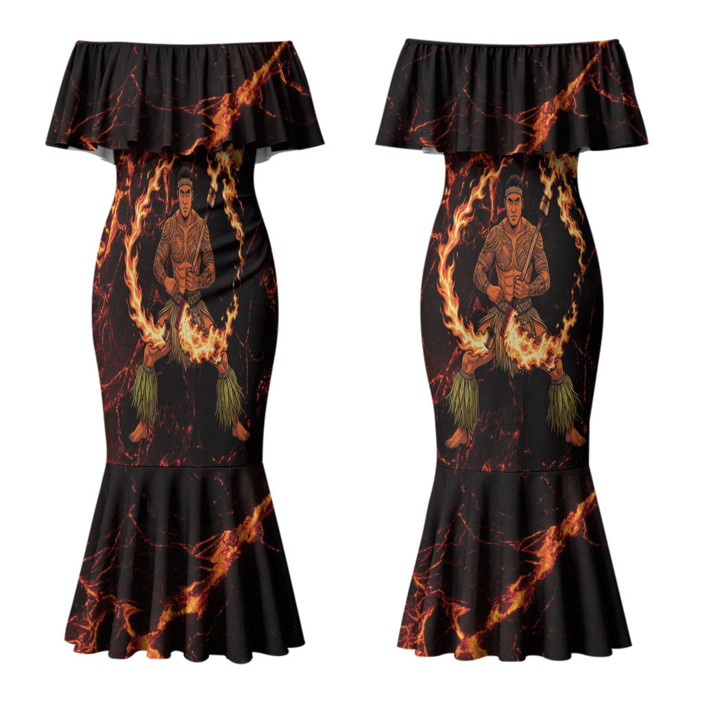 Samoa Siva Afi Dance Fireknife Couples Matching Mermaid Dress and Hawaiian Shirt Polynesian Heritage Fire Dance LT9 - Polynesian Pride