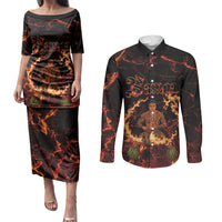 Samoa Siva Afi Dance Fireknife Couples Matching Puletasi and Long Sleeve Button Shirt Polynesian Heritage Fire Dance LT9 Black - Polynesian Pride