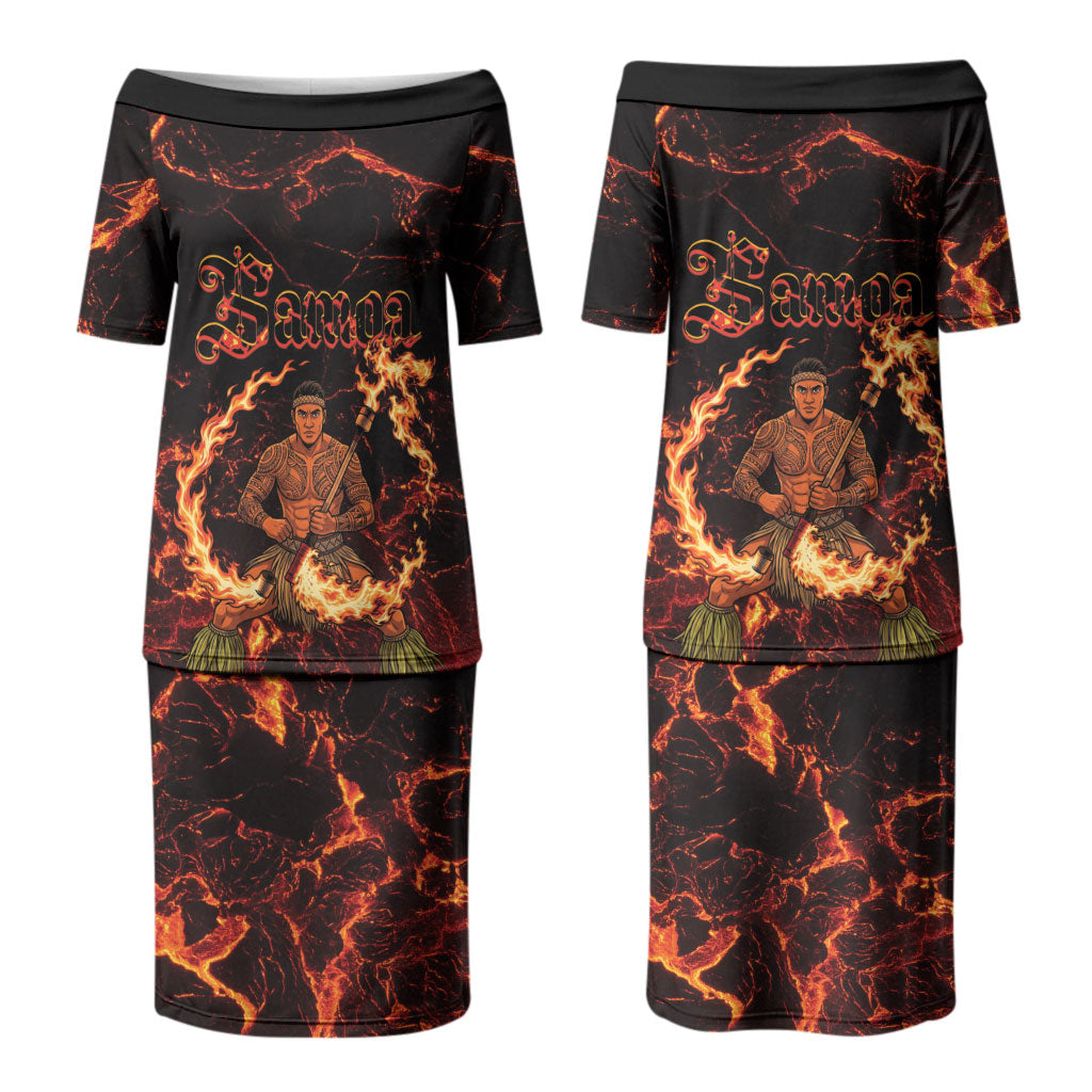 Samoa Siva Afi Dance Fireknife Couples Matching Puletasi and Long Sleeve Button Shirt Polynesian Heritage Fire Dance LT9 - Polynesian Pride