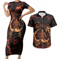 Samoa Siva Afi Dance Fireknife Couples Matching Short Sleeve Bodycon Dress and Hawaiian Shirt Polynesian Heritage Fire Dance LT9 Black - Polynesian Pride