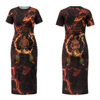 Samoa Siva Afi Dance Fireknife Couples Matching Short Sleeve Bodycon Dress and Hawaiian Shirt Polynesian Heritage Fire Dance LT9 - Polynesian Pride