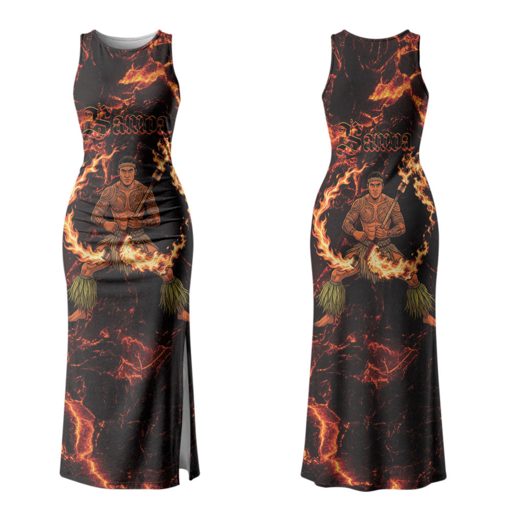 Samoa Siva Afi Dance Fireknife Couples Matching Tank Maxi Dress and Long Sleeve Button Shirt Polynesian Heritage Fire Dance LT9 - Polynesian Pride