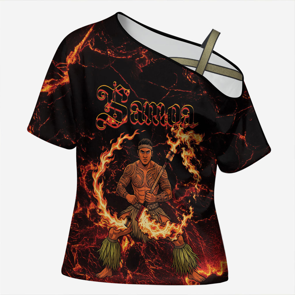 Samoa Siva Afi Dance Fireknife Cross Shoulder Shirt Polynesian Heritage Fire Dance LT9 Female Black - Polynesian Pride