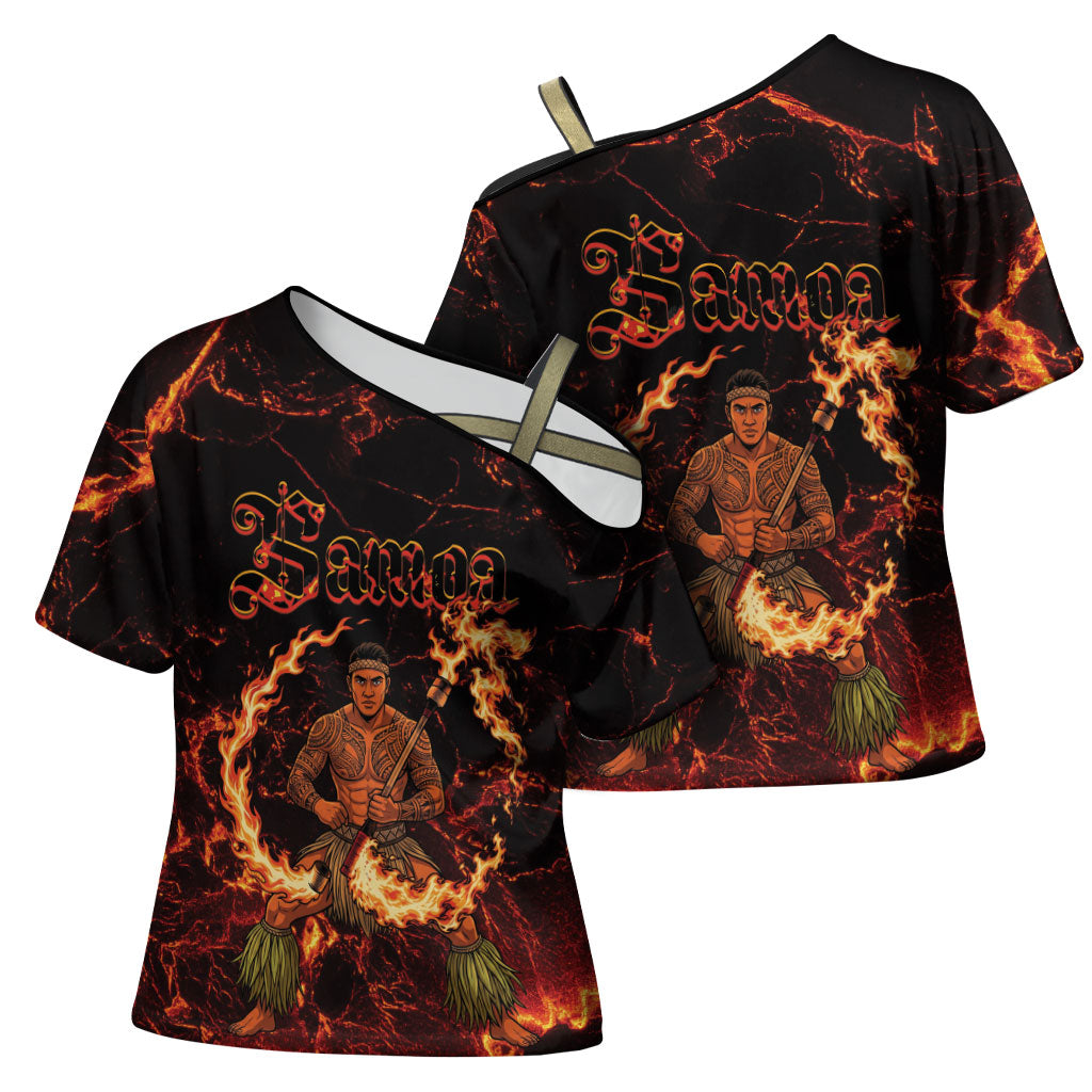 Samoa Siva Afi Dance Fireknife Cross Shoulder Shirt Polynesian Heritage Fire Dance LT9 - Polynesian Pride