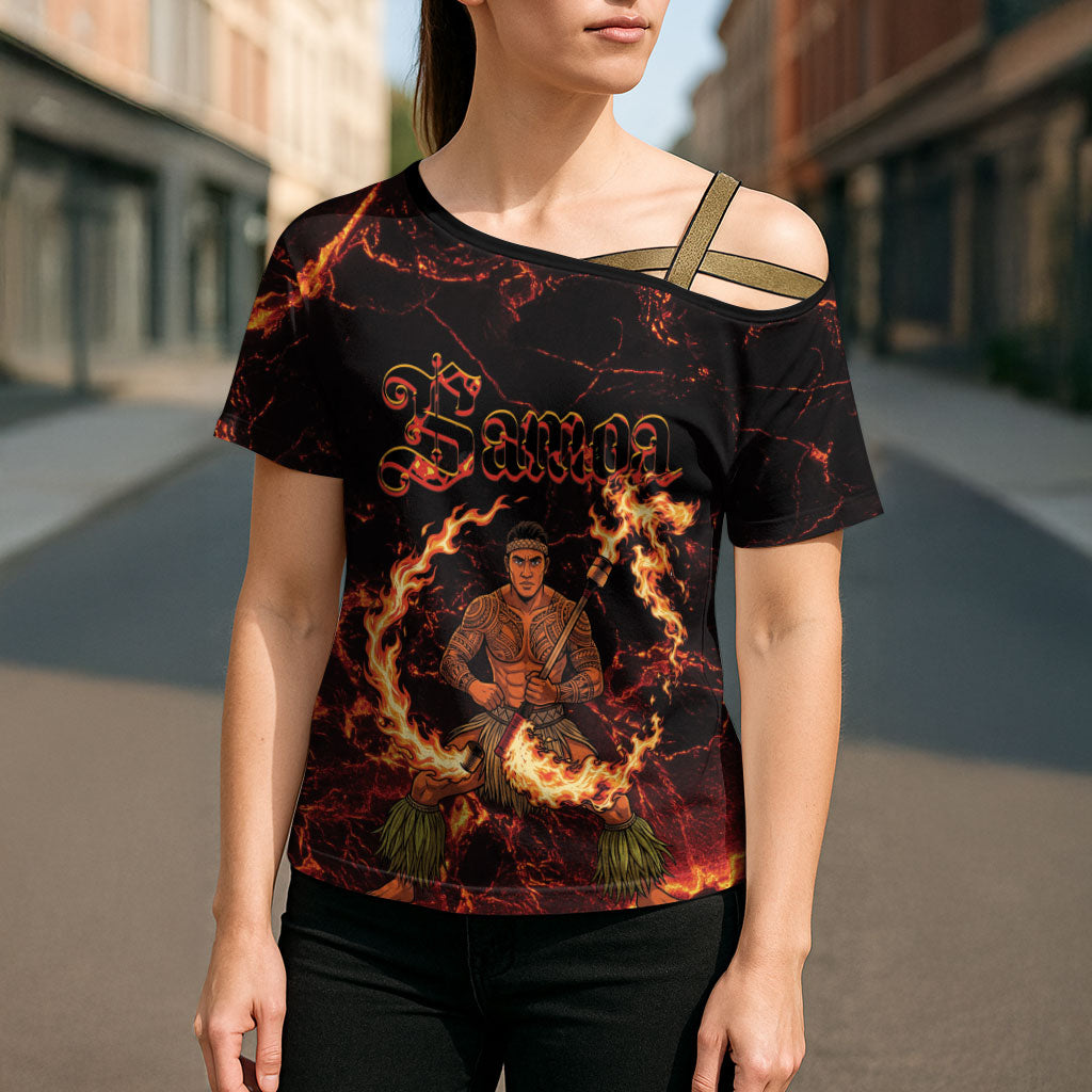 Samoa Siva Afi Dance Fireknife Cross Shoulder Shirt Polynesian Heritage Fire Dance LT9 - Polynesian Pride