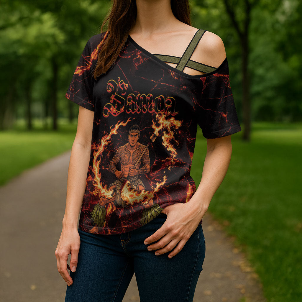 Samoa Siva Afi Dance Fireknife Cross Shoulder Shirt Polynesian Heritage Fire Dance LT9 - Polynesian Pride