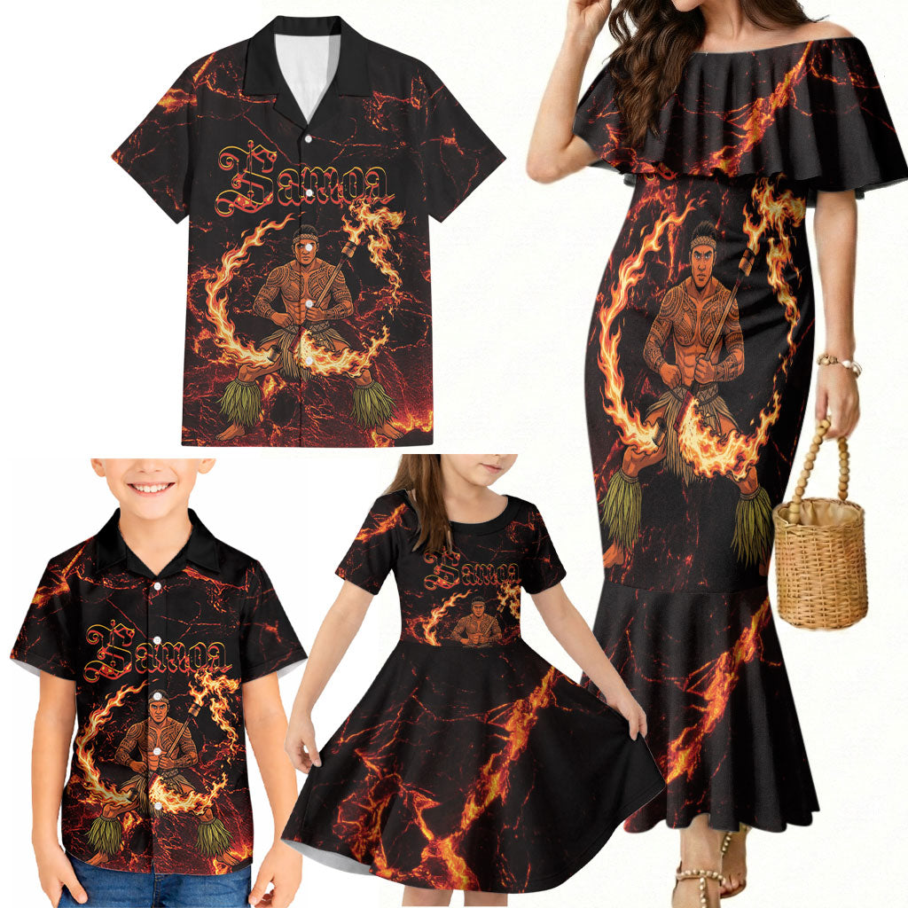 Samoa Siva Afi Dance Fireknife Family Matching Mermaid Dress and Hawaiian Shirt Polynesian Heritage Fire Dance LT9 - Polynesian Pride