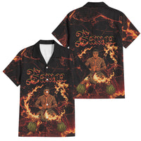 Samoa Siva Afi Dance Fireknife Family Matching Short Sleeve Bodycon Dress and Hawaiian Shirt Polynesian Heritage Fire Dance LT9 Dad's Shirt - Short Sleeve Black - Polynesian Pride