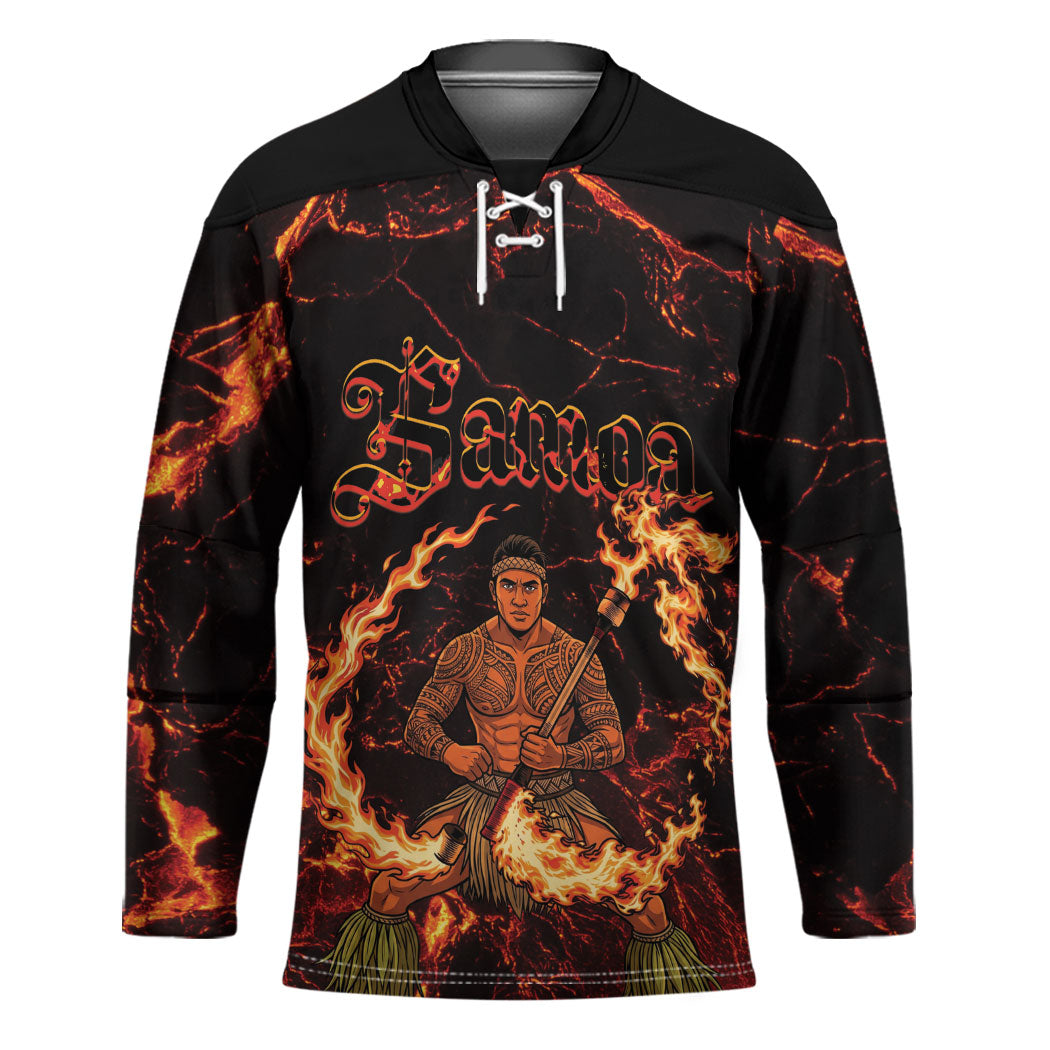 Samoa Siva Afi Dance Fireknife Hockey Jersey Polynesian Heritage Fire Dance LT9 Unisex Black - Polynesian Pride