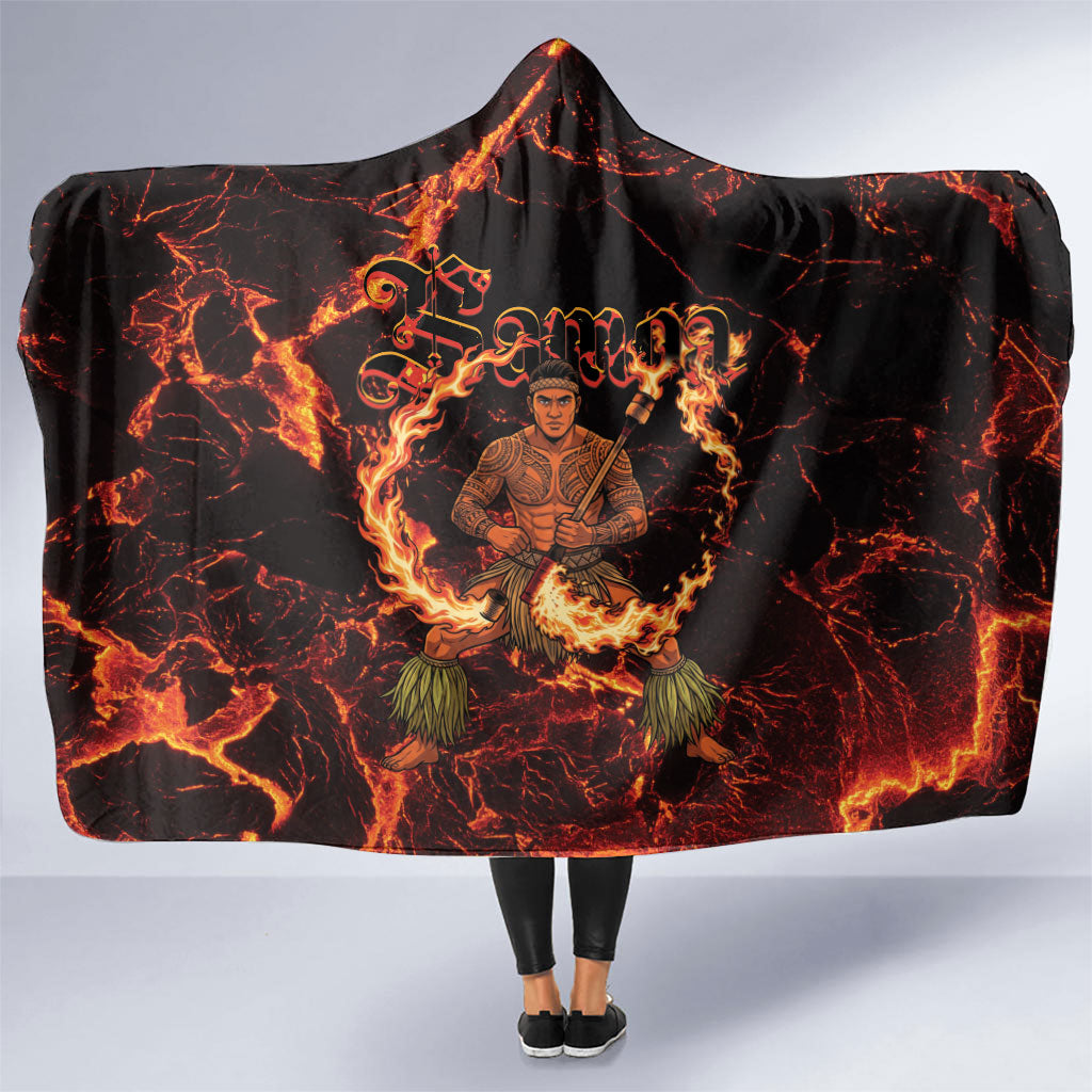 Samoa Siva Afi Dance Fireknife Hooded Blanket Polynesian Heritage Fire Dance LT9 One Size Black - Polynesian Pride