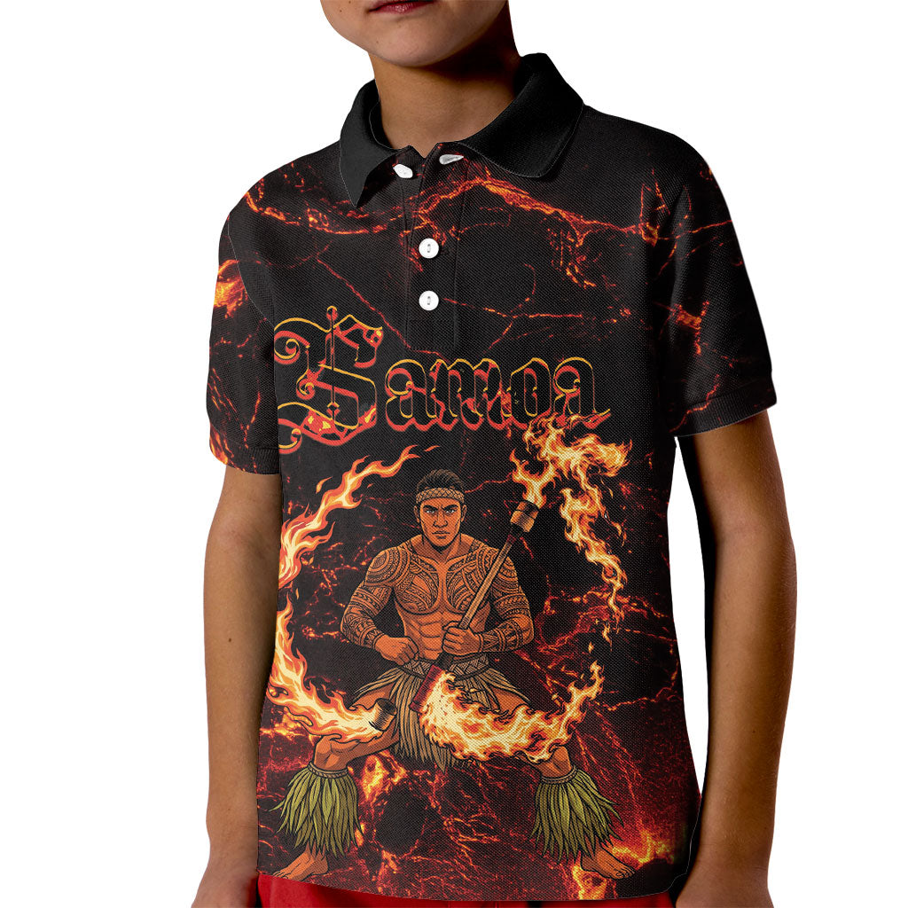 Samoa Siva Afi Dance Fireknife Kid Polo Shirt Polynesian Heritage Fire Dance LT9 Kid Black - Polynesian Pride