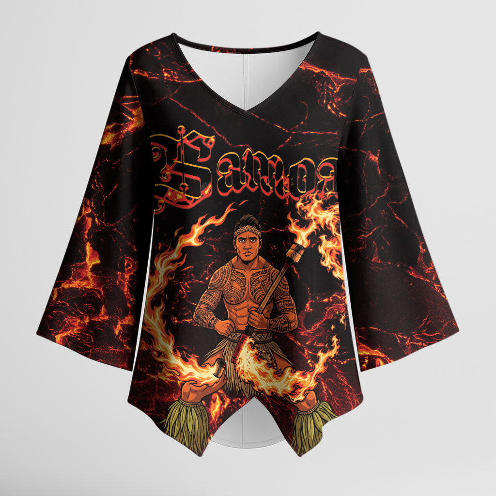 Samoa Siva Afi Dance Fireknife Kimono Sleeve Blouse Polynesian Heritage Fire Dance LT9 Female Black - Polynesian Pride