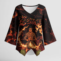 Samoa Siva Afi Dance Fireknife Kimono Sleeve Blouse Polynesian Heritage Fire Dance LT9 Female Black - Polynesian Pride