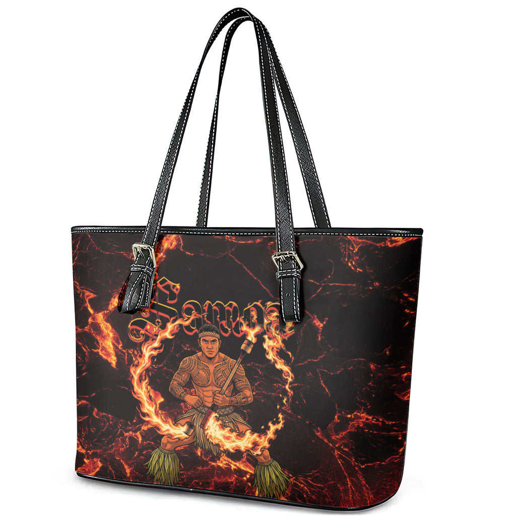 Samoa Siva Afi Dance Fireknife Leather Tote Bag Polynesian Heritage Fire Dance LT9 - Polynesian Pride