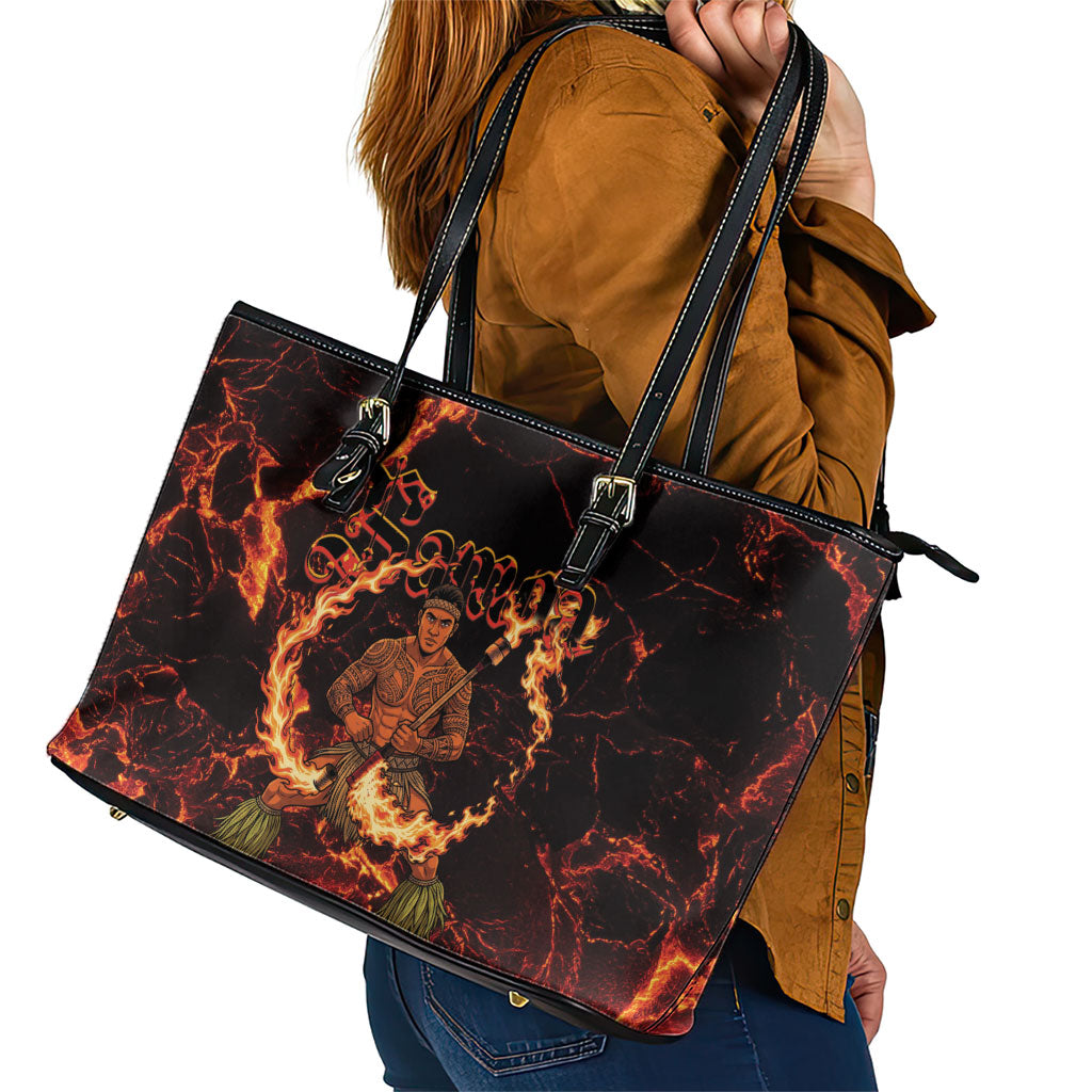 Samoa Siva Afi Dance Fireknife Leather Tote Bag Polynesian Heritage Fire Dance LT9 - Polynesian Pride