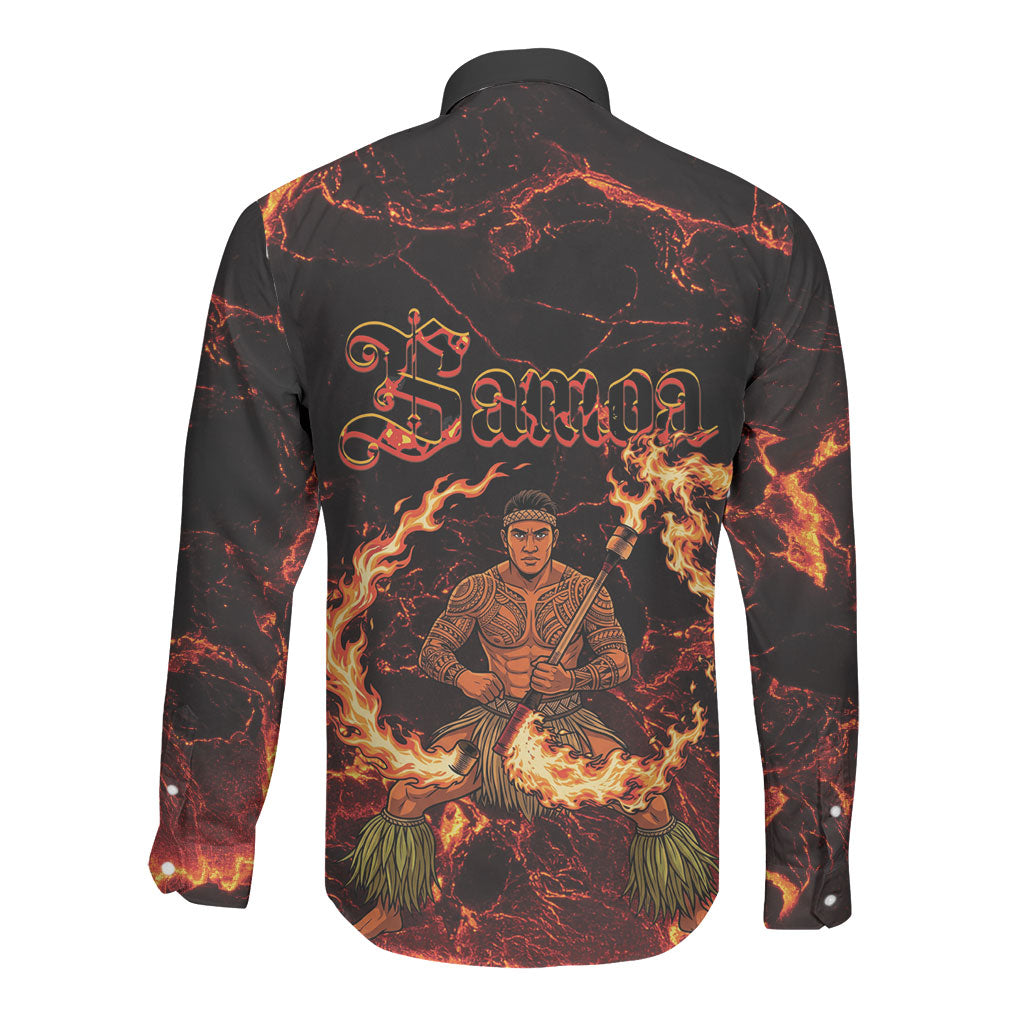 Samoa Siva Afi Dance Fireknife Long Sleeve Button Shirt Polynesian Heritage Fire Dance LT9 - Polynesian Pride