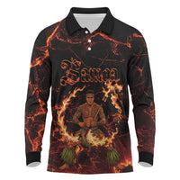 Samoa Siva Afi Dance Fireknife Long Sleeve Polo Shirt Polynesian Heritage Fire Dance LT9 Black - Polynesian Pride