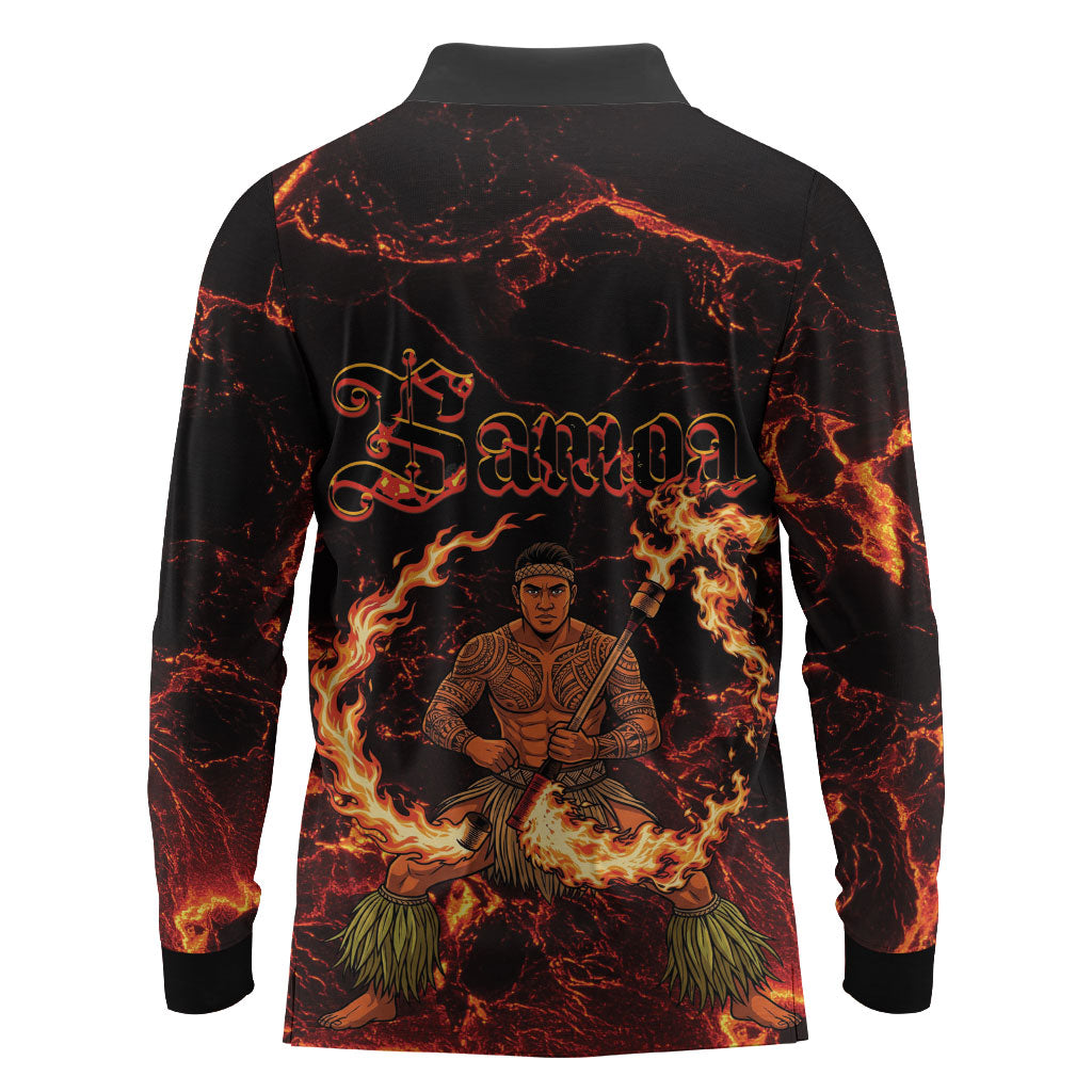Samoa Siva Afi Dance Fireknife Long Sleeve Polo Shirt Polynesian Heritage Fire Dance LT9 - Polynesian Pride