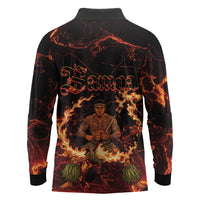 Samoa Siva Afi Dance Fireknife Long Sleeve Polo Shirt Polynesian Heritage Fire Dance LT9 - Polynesian Pride
