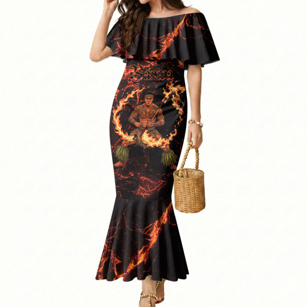 Samoa Siva Afi Dance Fireknife Mermaid Dress Polynesian Heritage Fire Dance LT9 Women Black - Polynesian Pride
