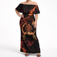 Samoa Siva Afi Dance Fireknife Off Shoulder Maxi Dress Polynesian Heritage Fire Dance LT9 Women Black - Polynesian Pride