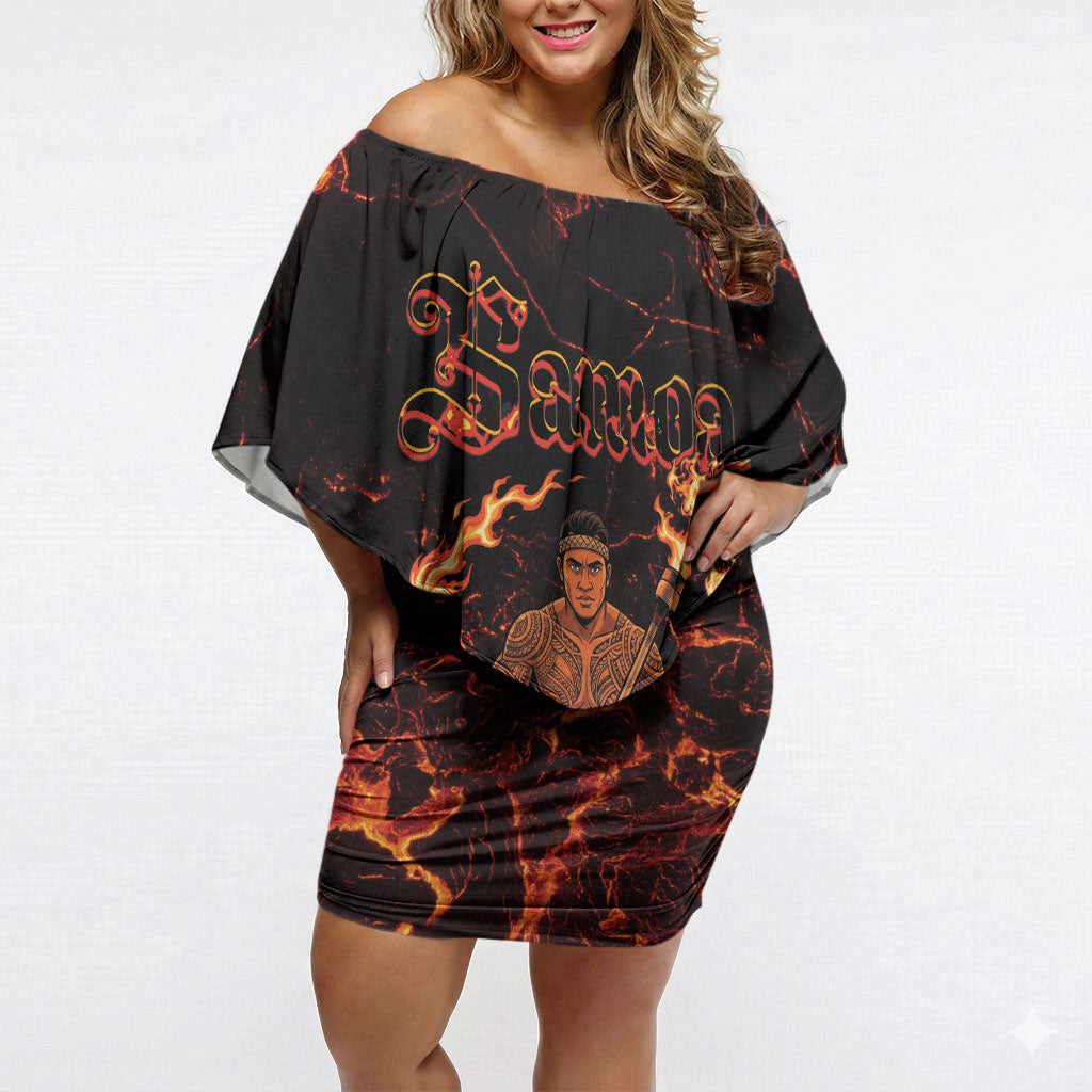 Samoa Siva Afi Dance Fireknife Off Shoulder Short Dress Polynesian Heritage Fire Dance LT9 Women Black - Polynesian Pride