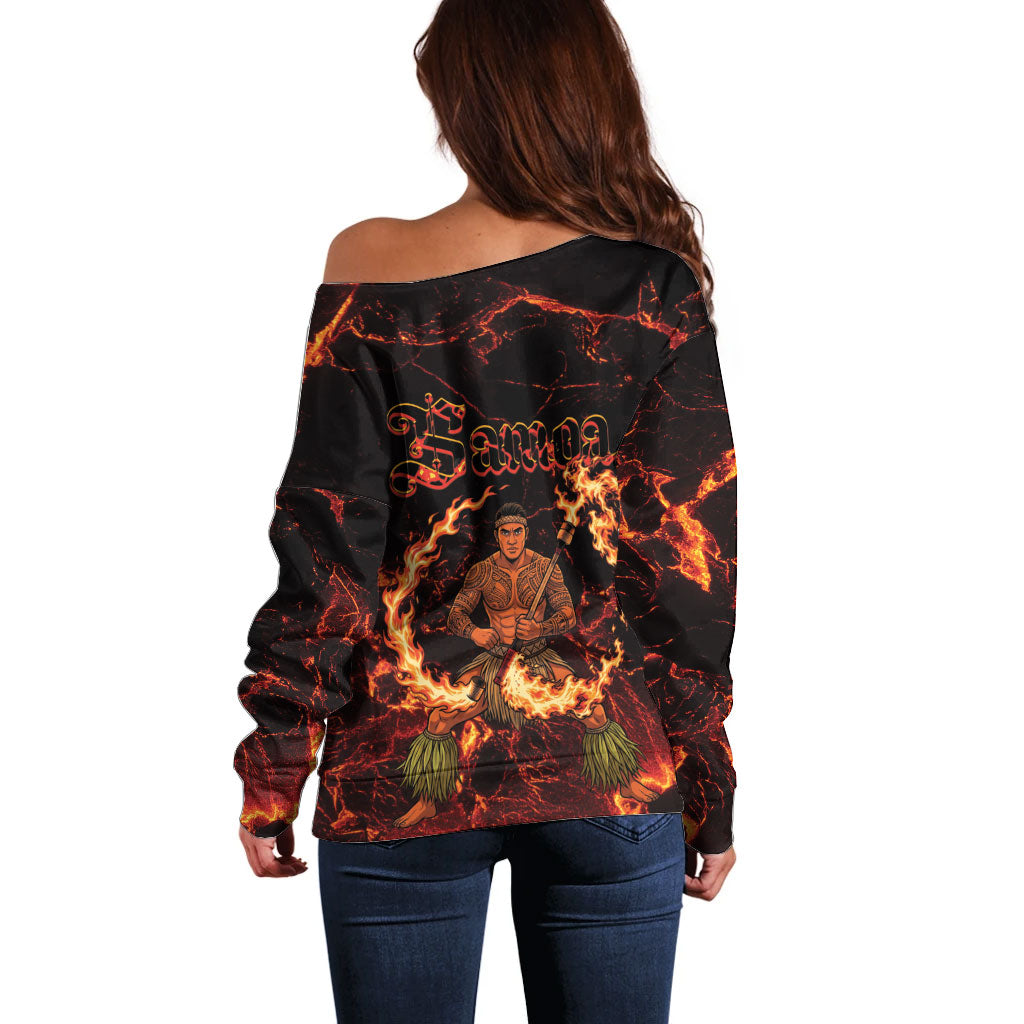 Samoa Siva Afi Dance Fireknife Off Shoulder Sweater Polynesian Heritage Fire Dance LT9 - Polynesian Pride