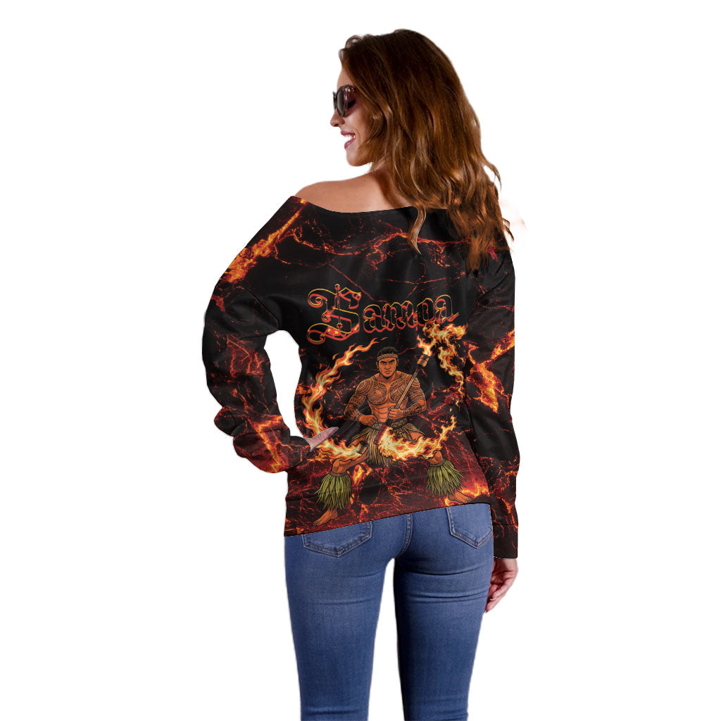 Samoa Siva Afi Dance Fireknife Off Shoulder Sweater Polynesian Heritage Fire Dance LT9 - Polynesian Pride