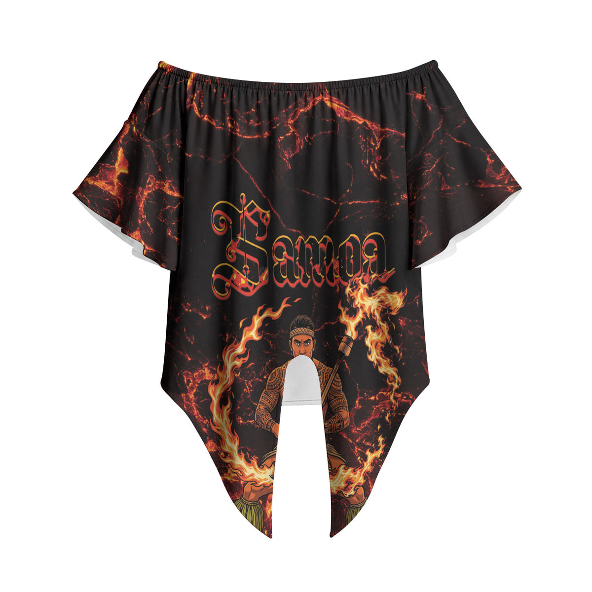 Samoa Siva Afi Dance Fireknife Off Shoulder Wrap Waist Top Polynesian Heritage Fire Dance LT9 Black - Polynesian Pride