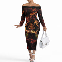 Samoa Siva Afi Dance Fireknife Off The Shoulder Long Sleeve Dress Polynesian Heritage Fire Dance LT9 Women Black - Polynesian Pride