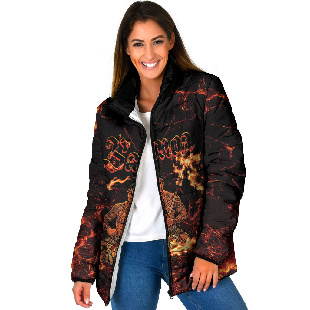 Samoa Siva Afi Dance Fireknife Padded Jacket Polynesian Heritage Fire Dance LT9 Women Black - Polynesian Pride