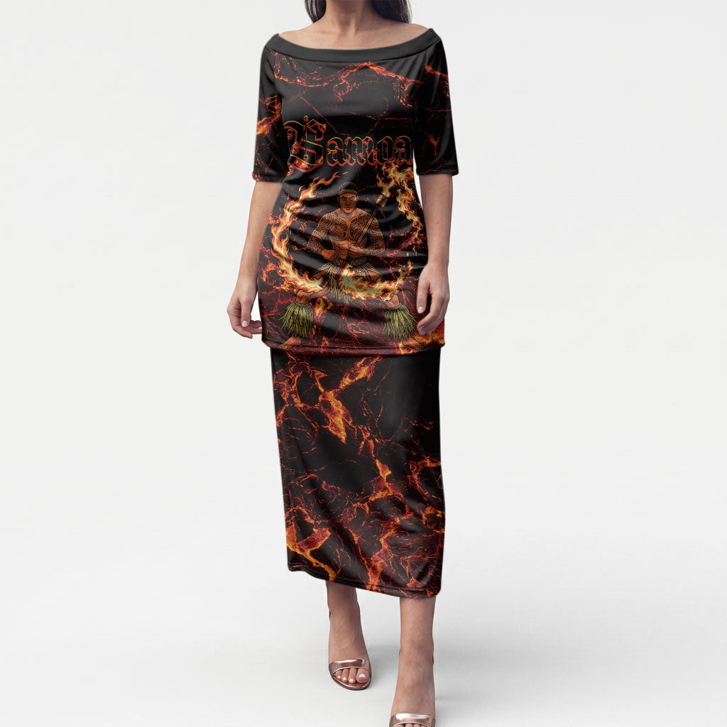Samoa Siva Afi Dance Fireknife Puletasi Polynesian Heritage Fire Dance LT9 Long Dress Black - Polynesian Pride