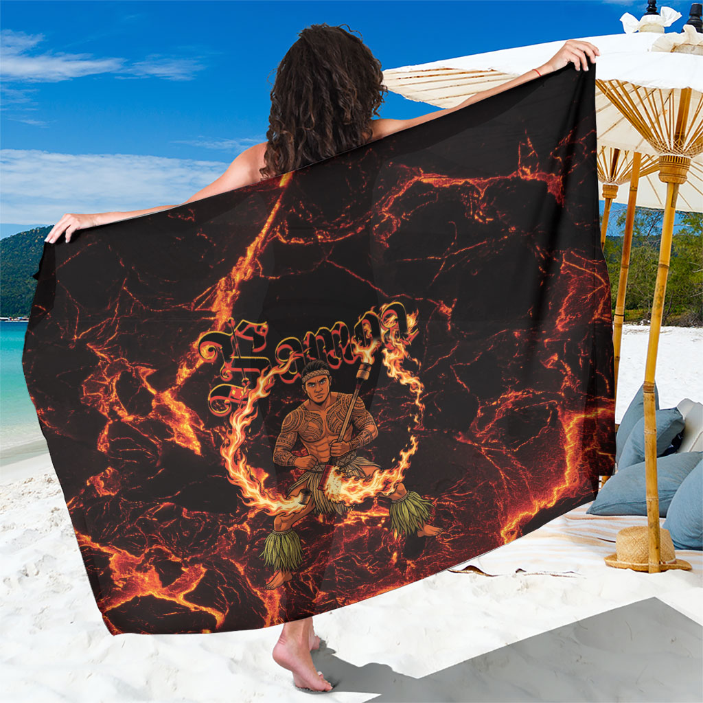 Samoa Siva Afi Dance Fireknife Sarong Polynesian Heritage Fire Dance LT9 One Size 44 x 66 inches Black - Polynesian Pride