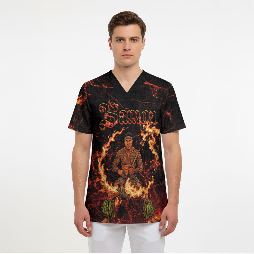 Samoa Siva Afi Dance Fireknife Scrub Top Polynesian Heritage Fire Dance LT9 - Polynesian Pride