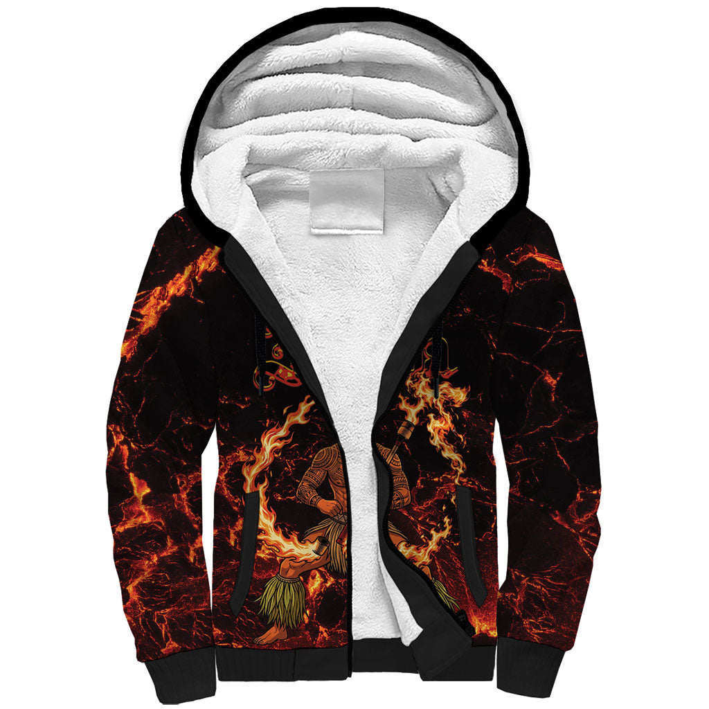Samoa Siva Afi Dance Fireknife Sherpa Hoodie Polynesian Heritage Fire Dance LT9 Unisex Black - Polynesian Pride