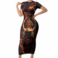 Samoa Siva Afi Dance Fireknife Short Sleeve Bodycon Dress Polynesian Heritage Fire Dance LT9 Long Dress Black - Polynesian Pride