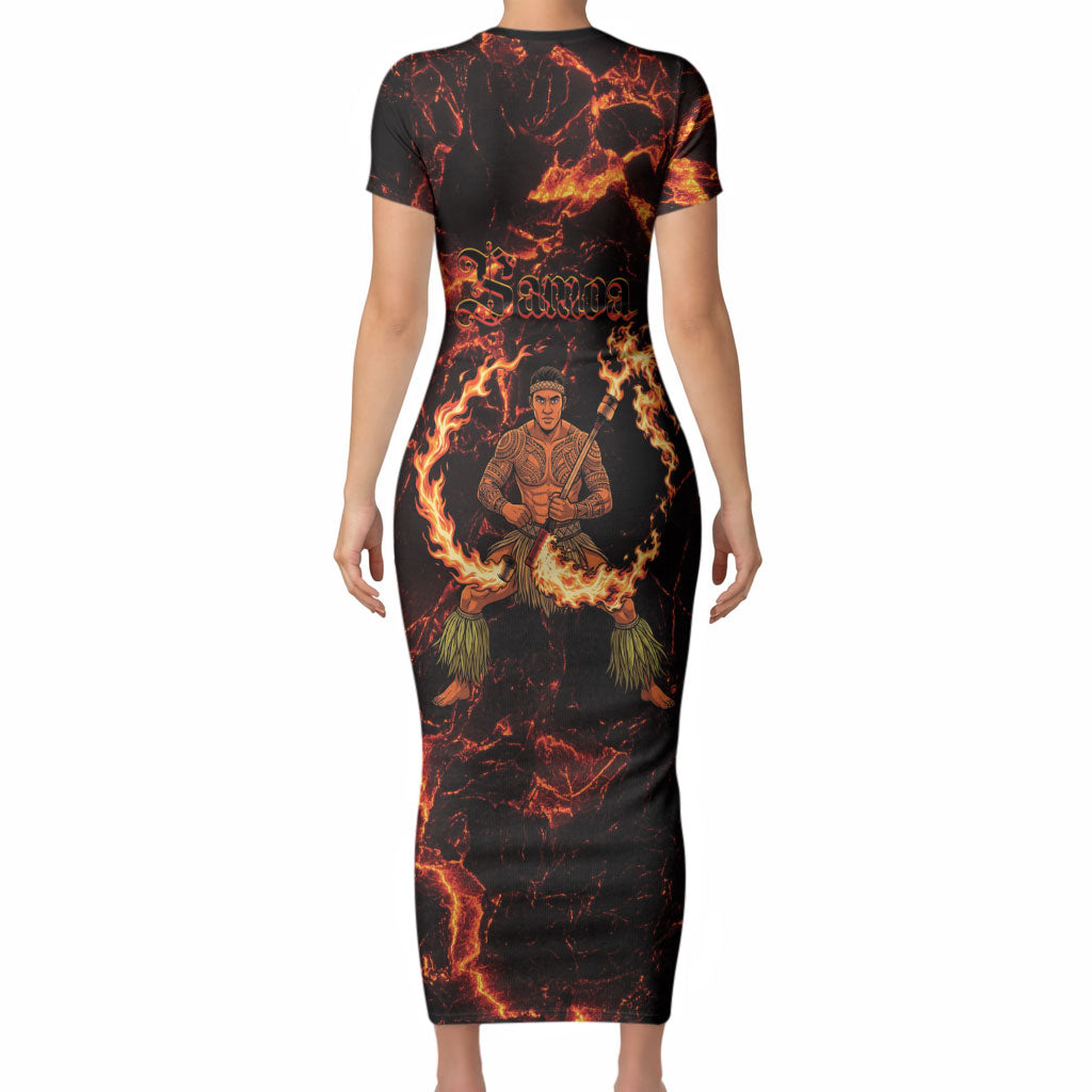 Samoa Siva Afi Dance Fireknife Short Sleeve Bodycon Dress Polynesian Heritage Fire Dance LT9 - Polynesian Pride