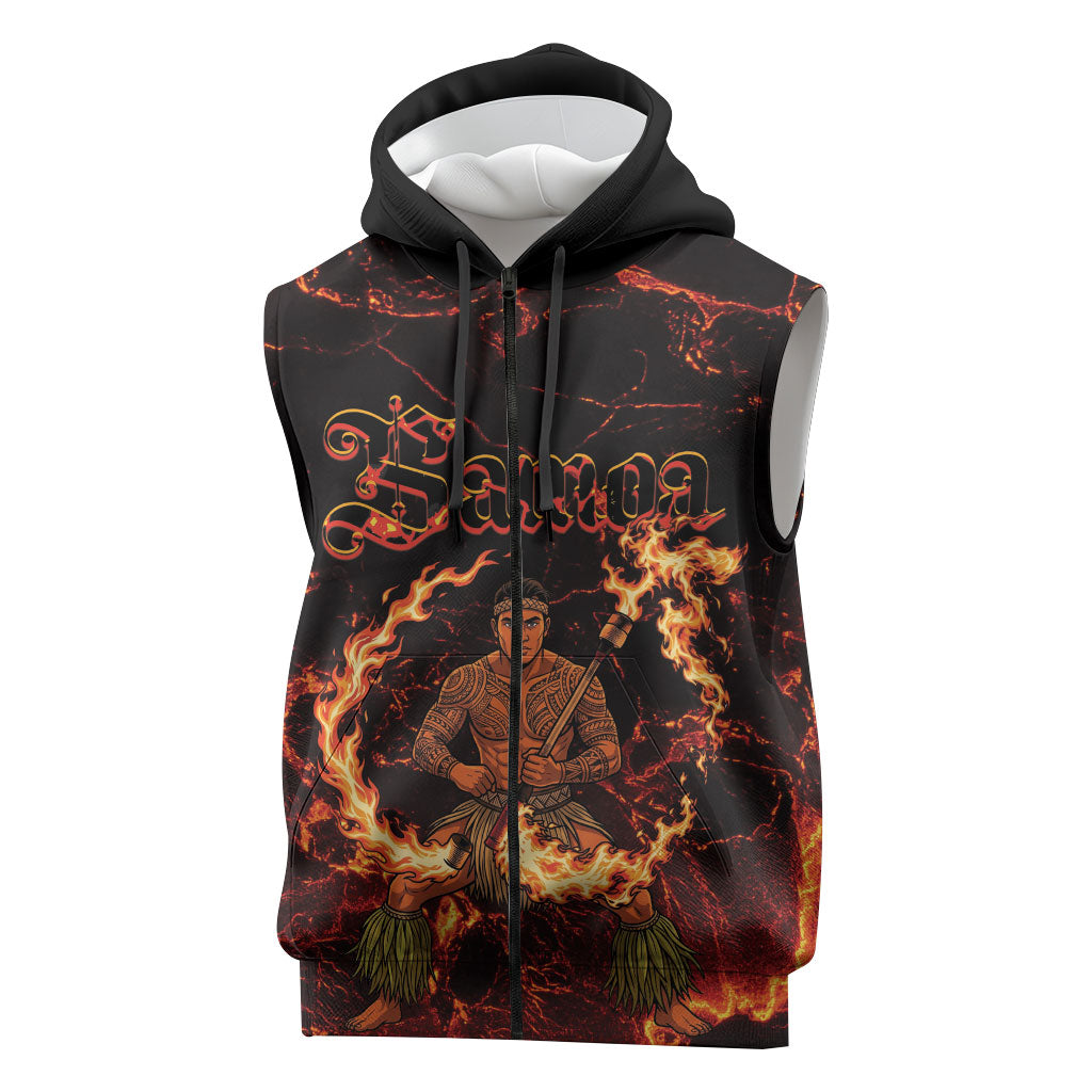 Samoa Siva Afi Dance Fireknife Sleeveless Zip Hoodie Polynesian Heritage Fire Dance LT9 Black - Polynesian Pride