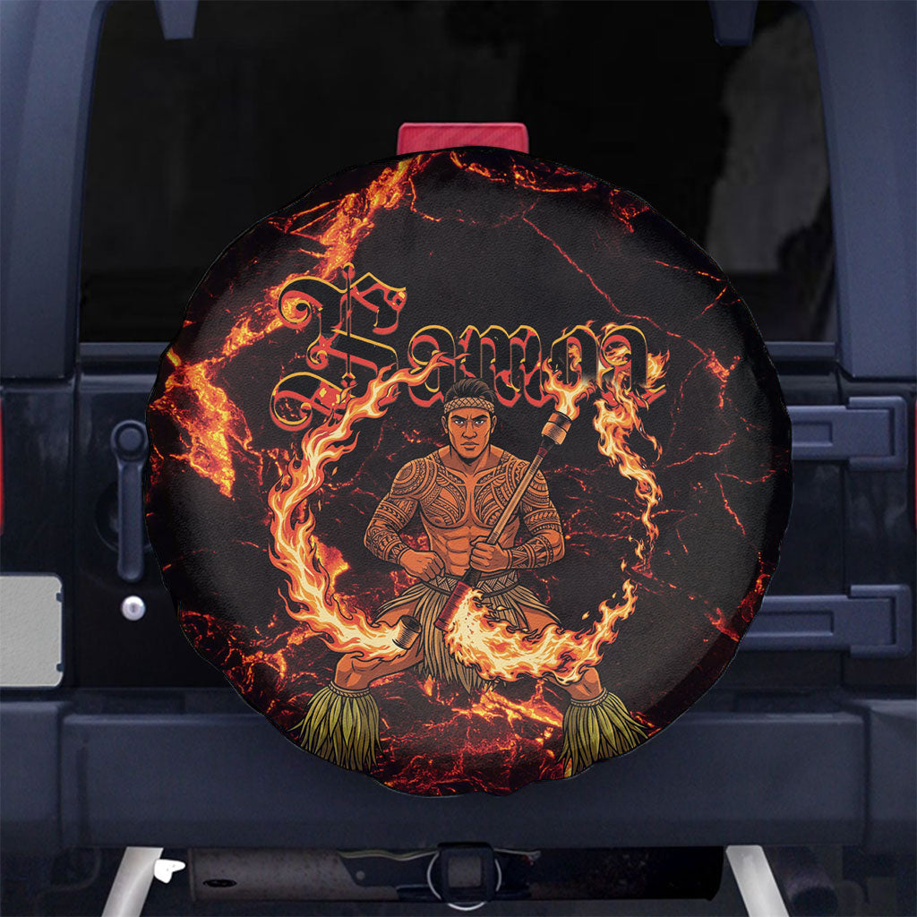 Samoa Siva Afi Dance Fireknife Spare Tire Cover Polynesian Heritage Fire Dance LT9 No hole Black - Polynesian Pride