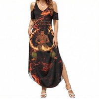 Samoa Siva Afi Dance Fireknife Summer Maxi Dress Polynesian Heritage Fire Dance LT9 Women Black - Polynesian Pride