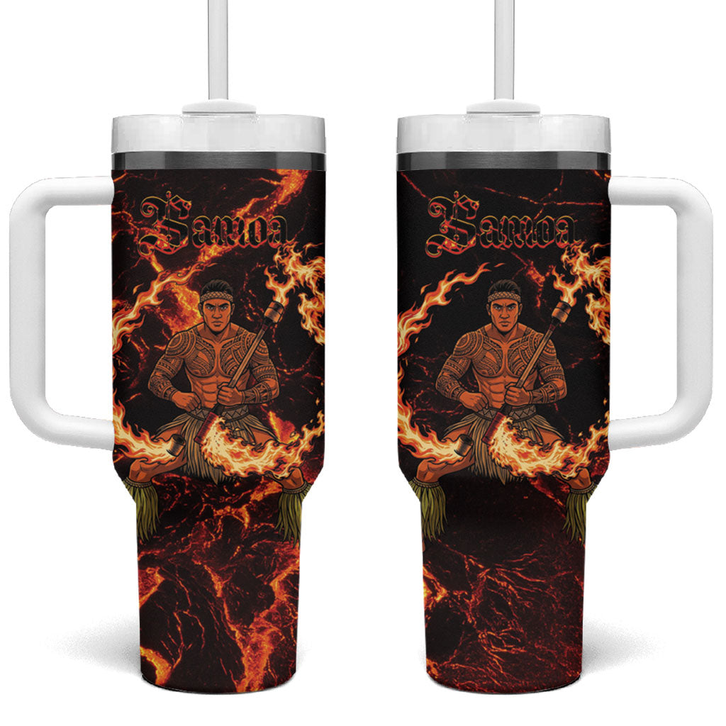 Samoa Siva Afi Dance Fireknife Tumbler With Handle Polynesian Heritage Fire Dance LT9 One Size: 40 oz Black - Polynesian Pride