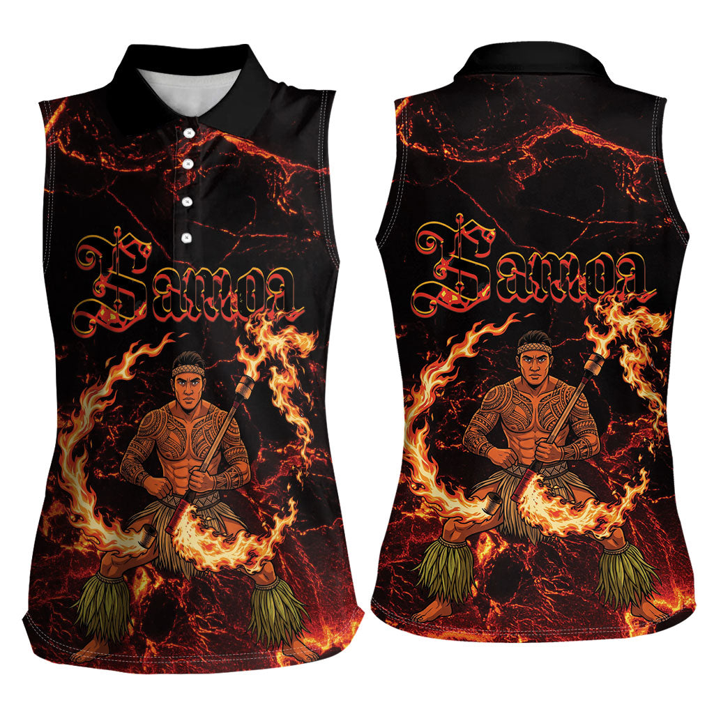 Samoa Siva Afi Dance Fireknife Women Sleeveless Polo Shirt Polynesian Heritage Fire Dance LT9 - Polynesian Pride