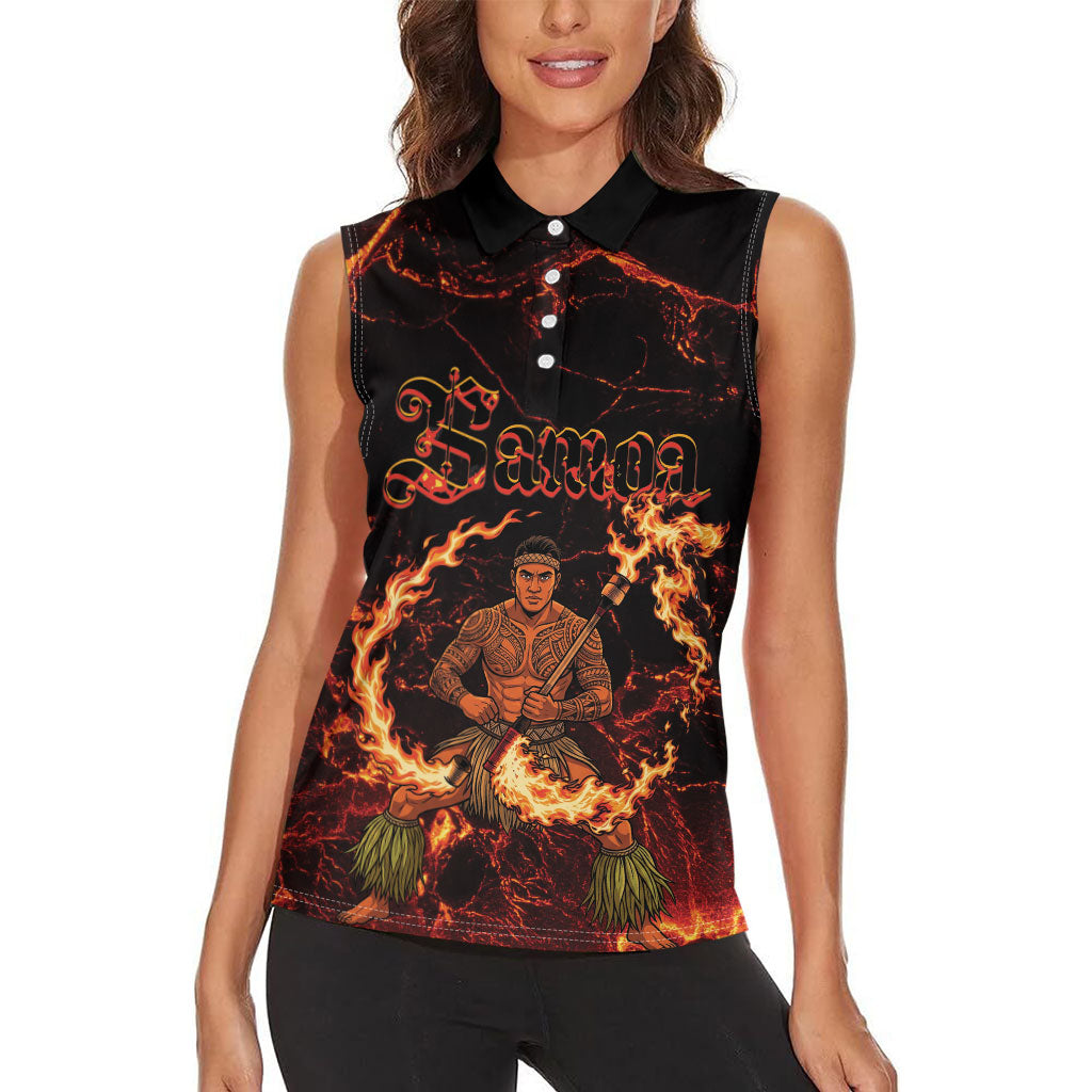 Samoa Siva Afi Dance Fireknife Women Sleeveless Polo Shirt Polynesian Heritage Fire Dance LT9 - Polynesian Pride
